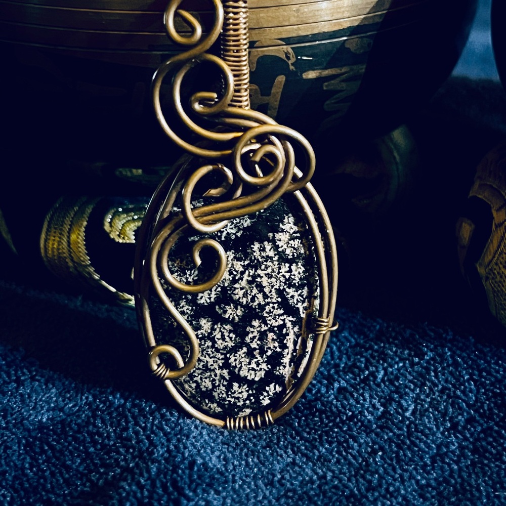 Artisan Gold and Black Floral Pendant Necklace